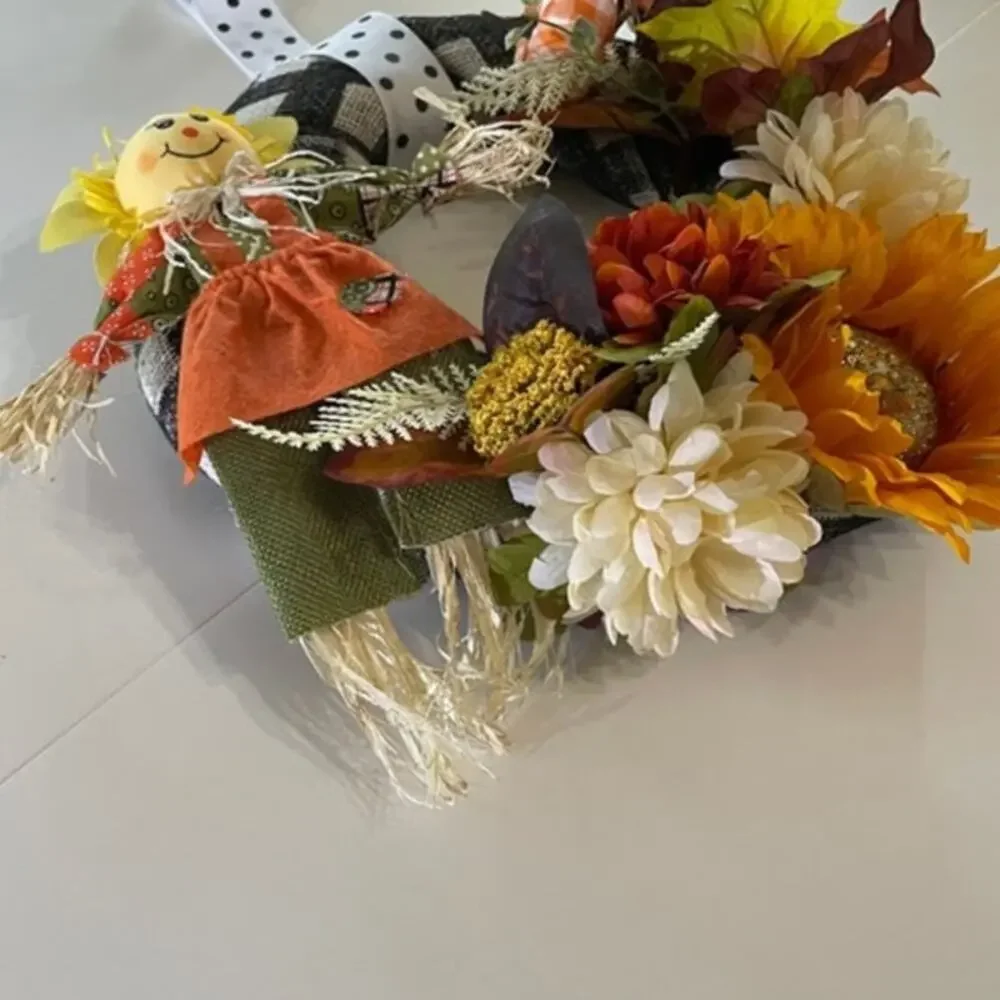 Handmade Buffalo Check Fall Scarecrow Wreath